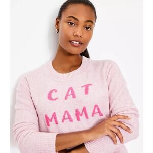 LOFT Pink Cat Mama Sweater Women's Size Medium Cozy Crewneck Pullover Casual